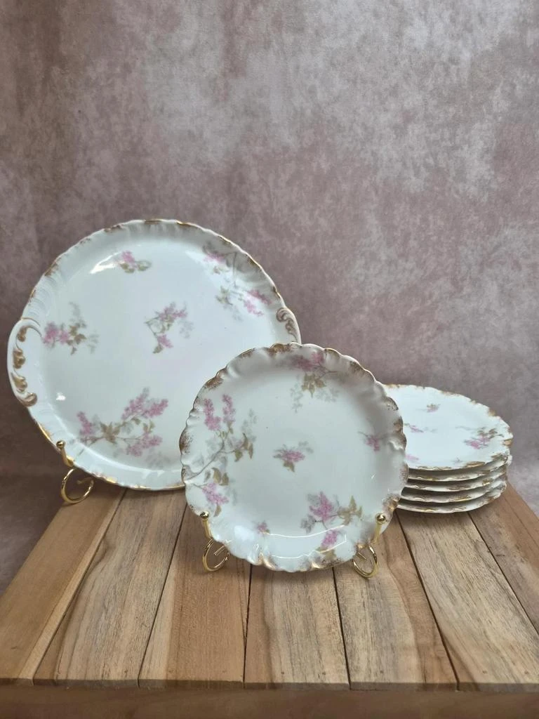 Service à dessert ancien porcelaine de Limoges Cfh Gdm – 7 pièces